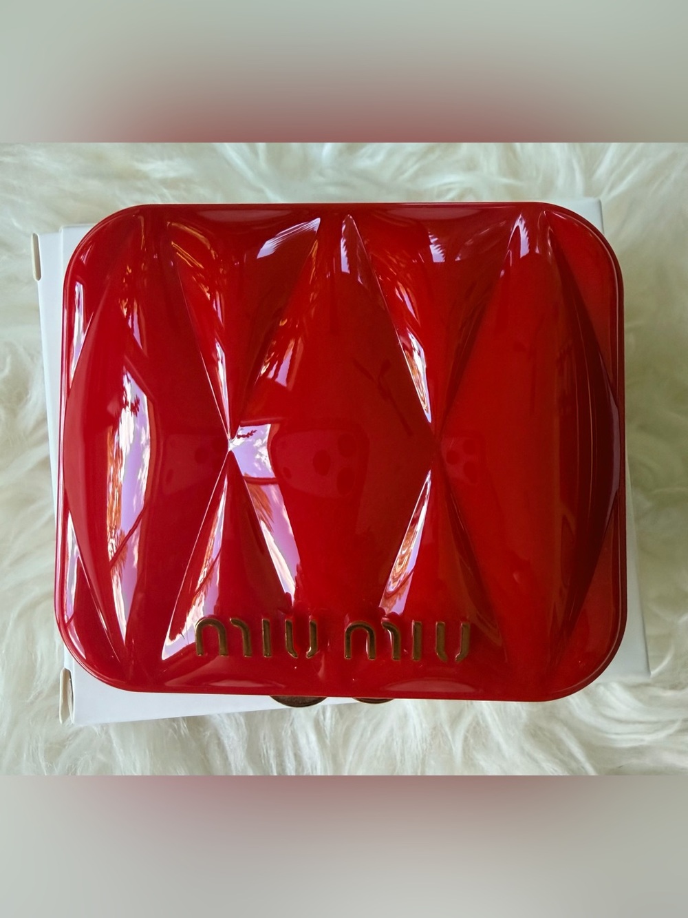 MUI MUI Red Compact Mirror NEW in Box w Bag. Mirrors SEALED. Gold Accents. - Picture 4 of 9
